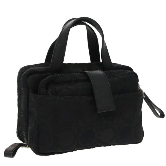 Salvatore Ferragamo Hand Bag Nylon Silver Black Auth am7194 - Picture 1 of 16